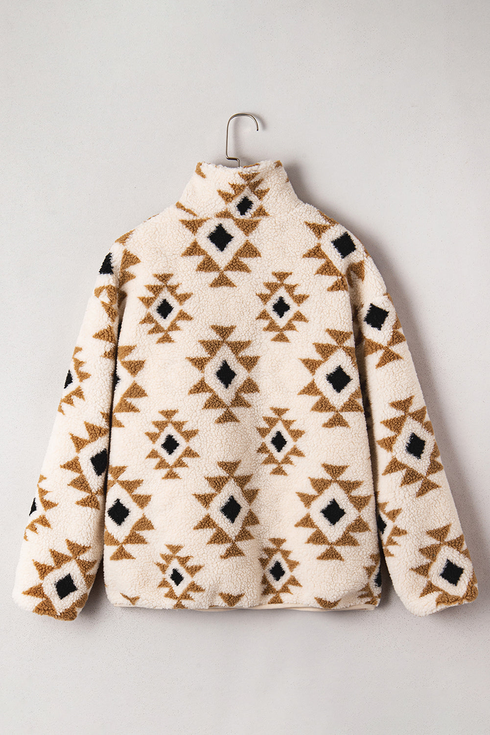 Western Aztec Sherpa Quarter-Zip Collared Sweatshirt