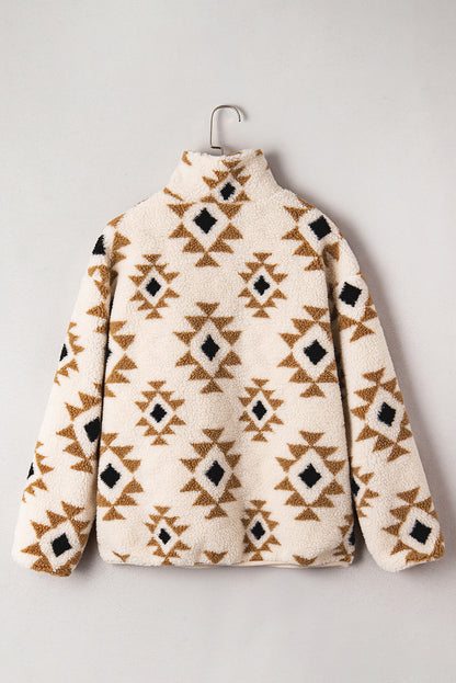 Western Aztec Sherpa Quarter-Zip Collared Sweatshirt