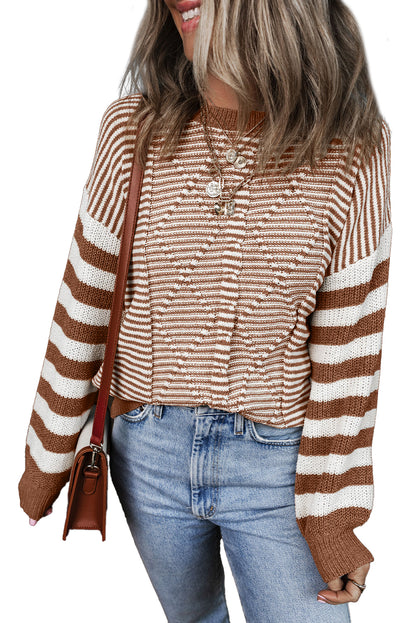 Stripe Cable Knit Textured Sweater