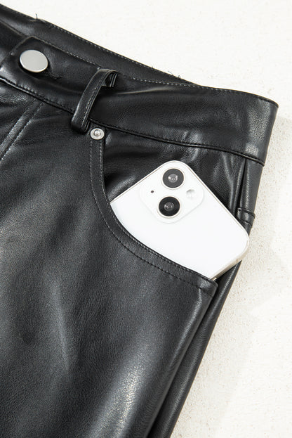 Solid Faux Leather Side Slit Maxi Skirt