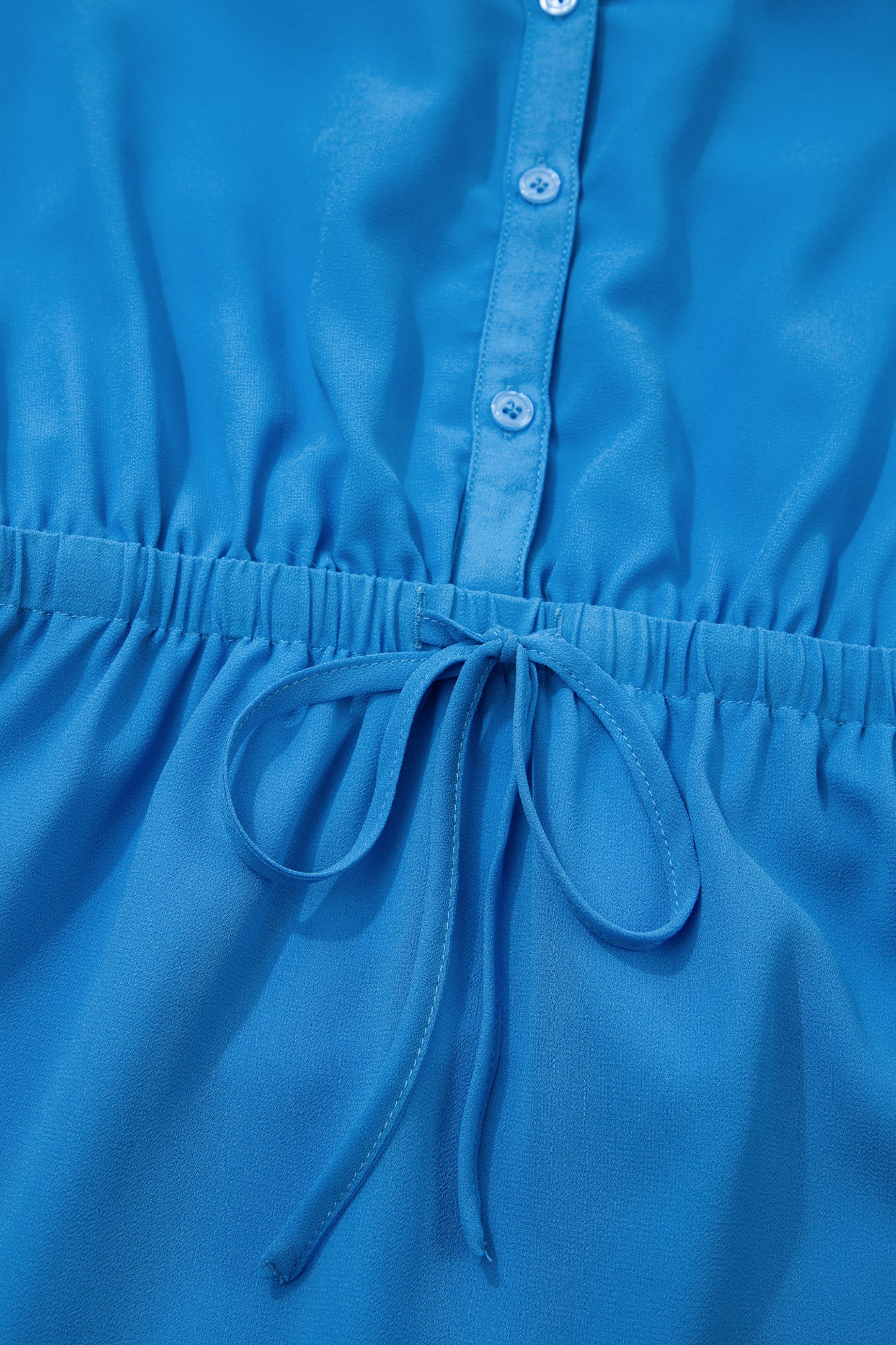 Solid Collared V-Neck Elastic Waist Sleeveless Dress