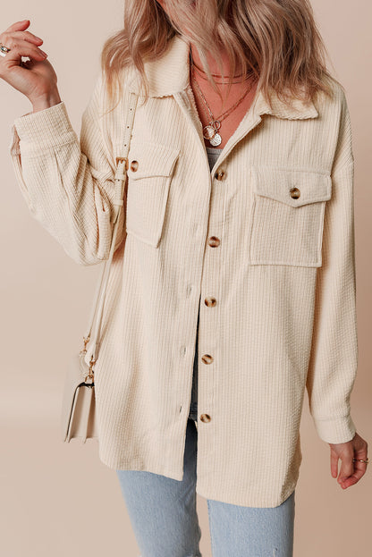 Solid Corduroy Button-Up Pocketed Shacket