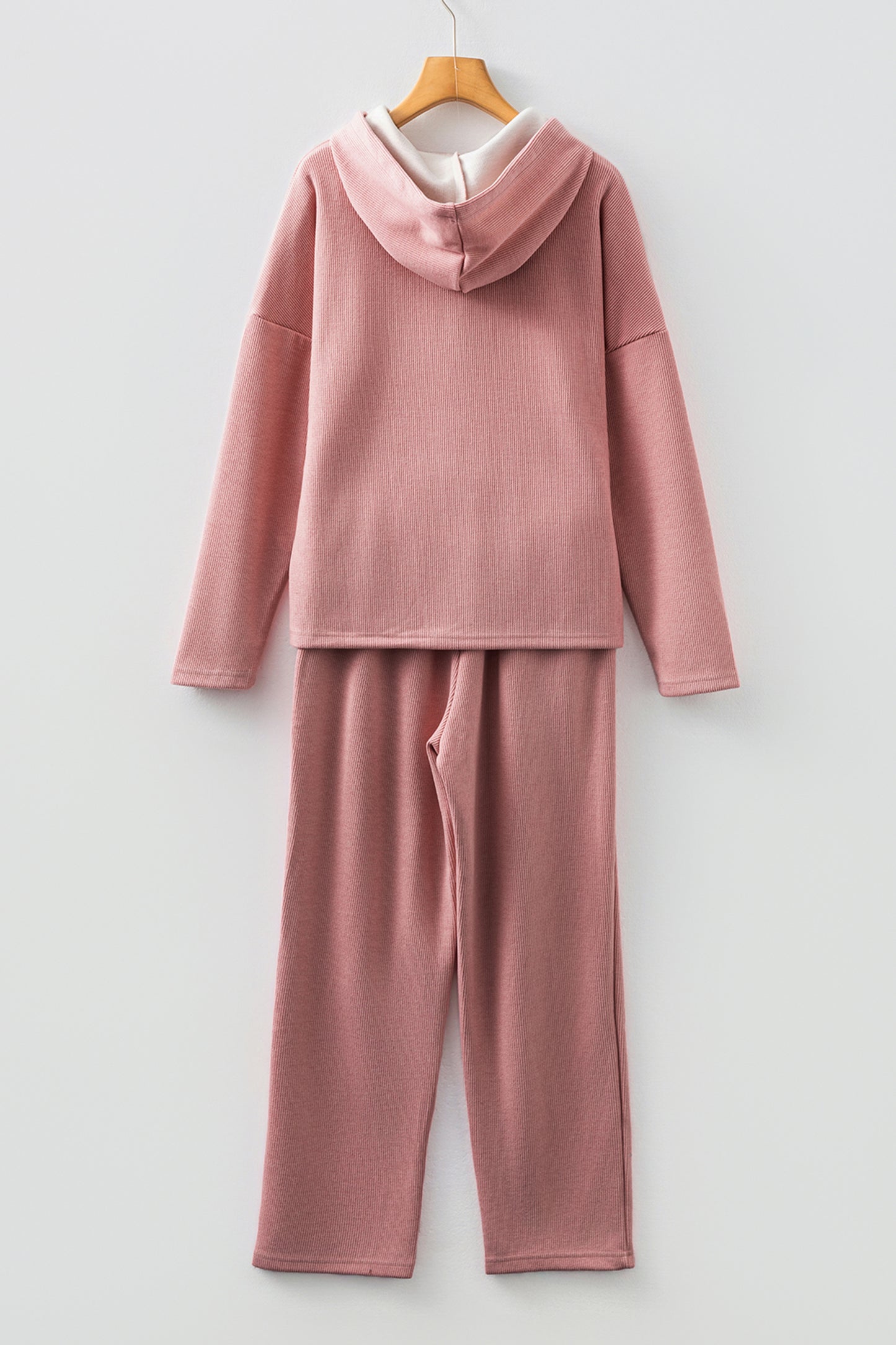 Solid Corduroy Lace Hoodie and Pants Set