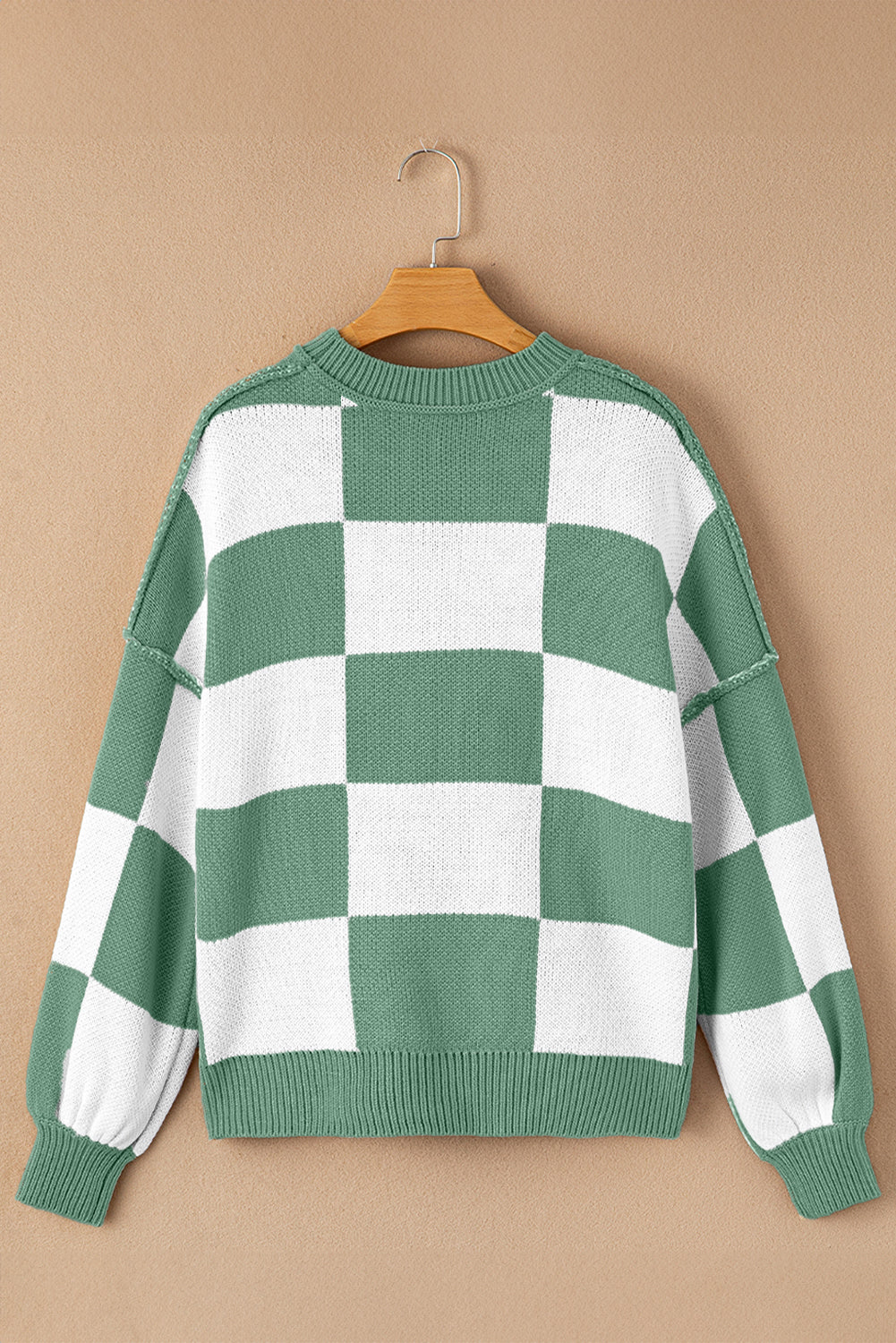 Checker Reverse Seam Crewneck Sweater