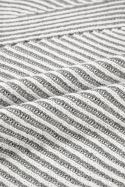 Stripe Ribbed Knit Boat Neck Sweater