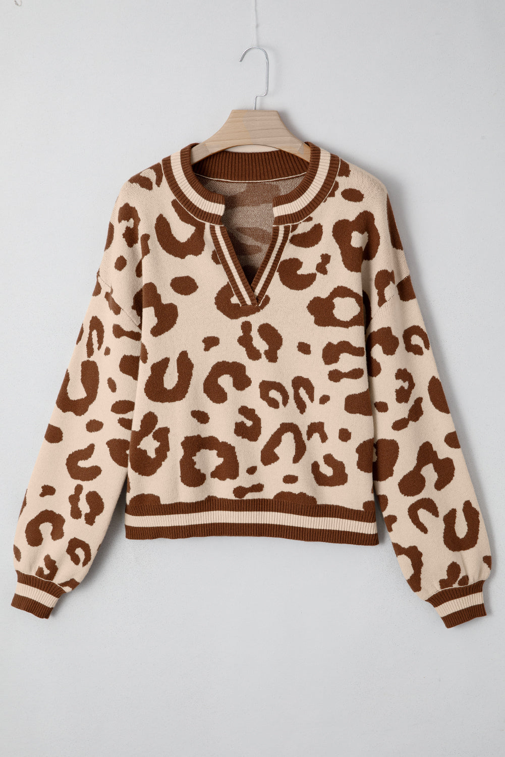 Leopard Knit V-Neck Sweater