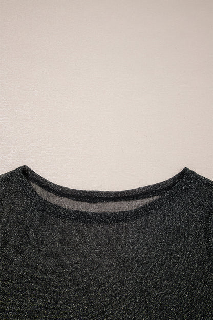 Metallic Glitter Mesh Long Sleeve Top