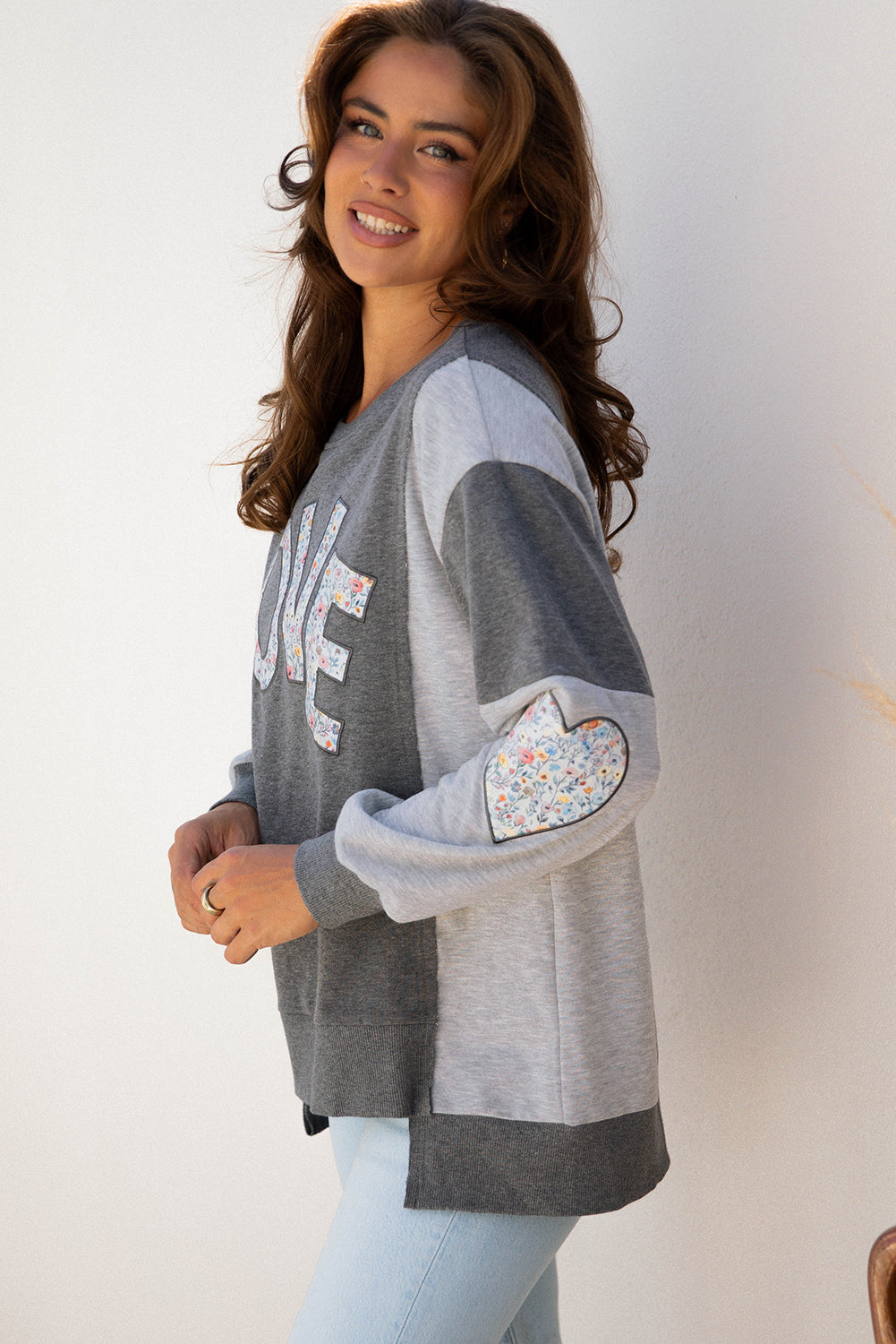 Valentine LOVE Floral Patchwork Reverse Seam Sweatshirt