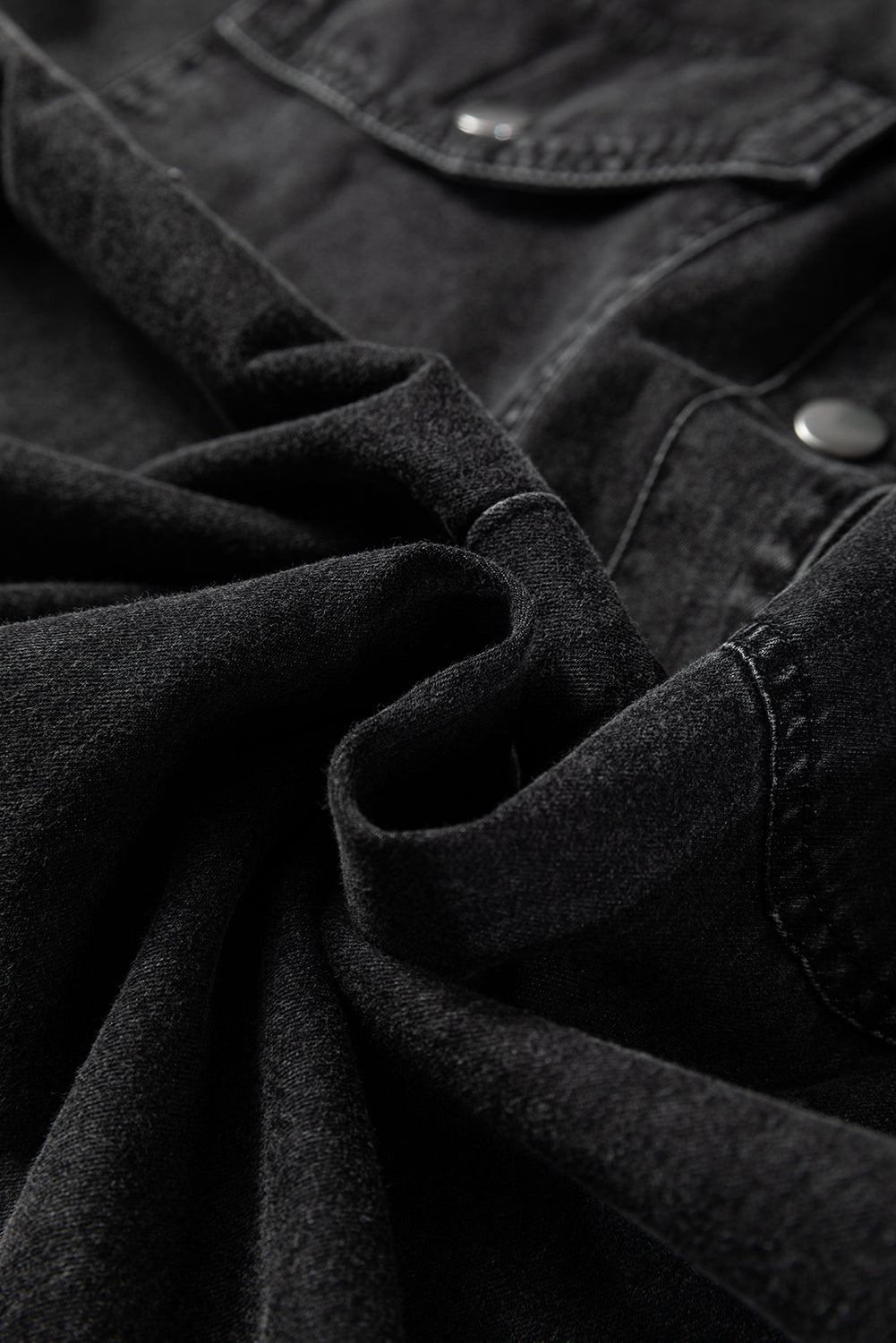 Solid Denim Chest Pocket Raw Hem Shirt Dress