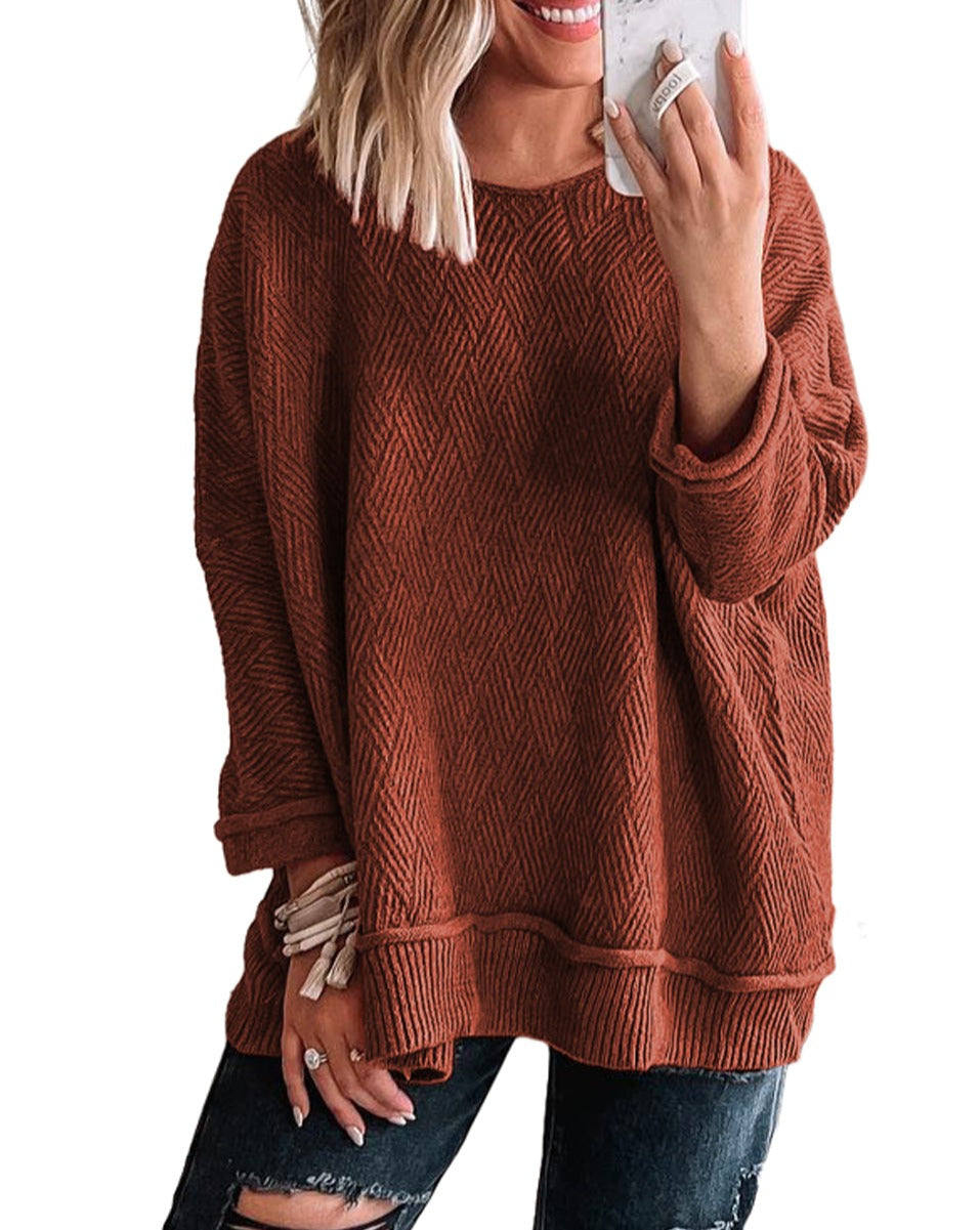 Textured Crewneck 3/4 Sleeve Sweater