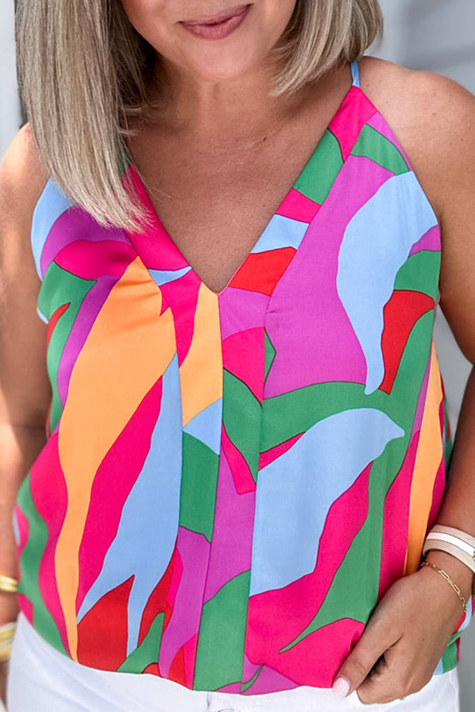 Abstract V-Neck Racerback Tank Top Plus Size