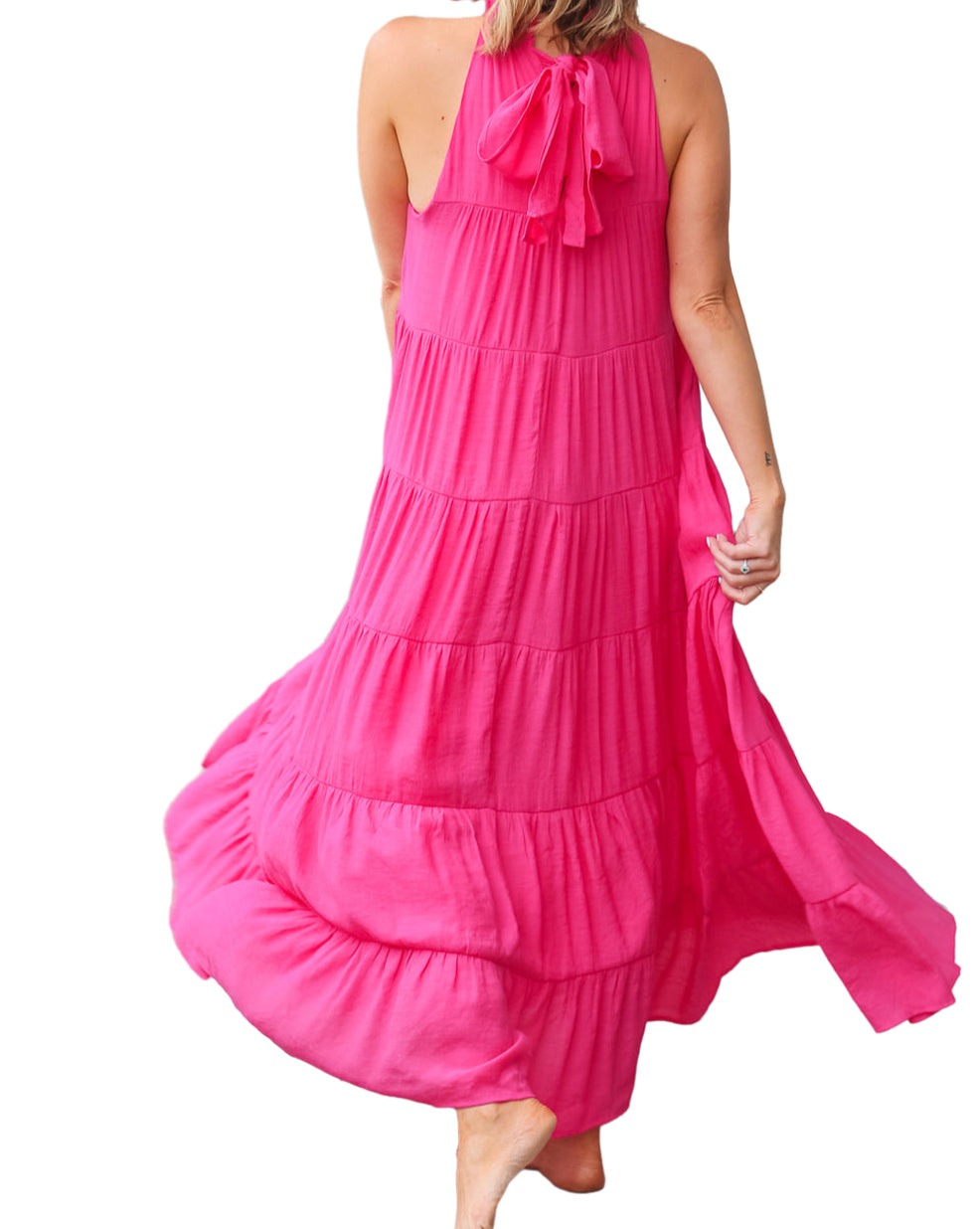 Frilled Neck Tiered Maxi Dress