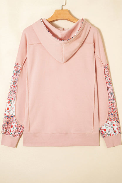 Floral Patchwork Drawstring Hoodie