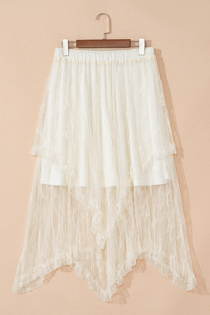 Lace Cascading Tiered High Waist Maxi Skirt