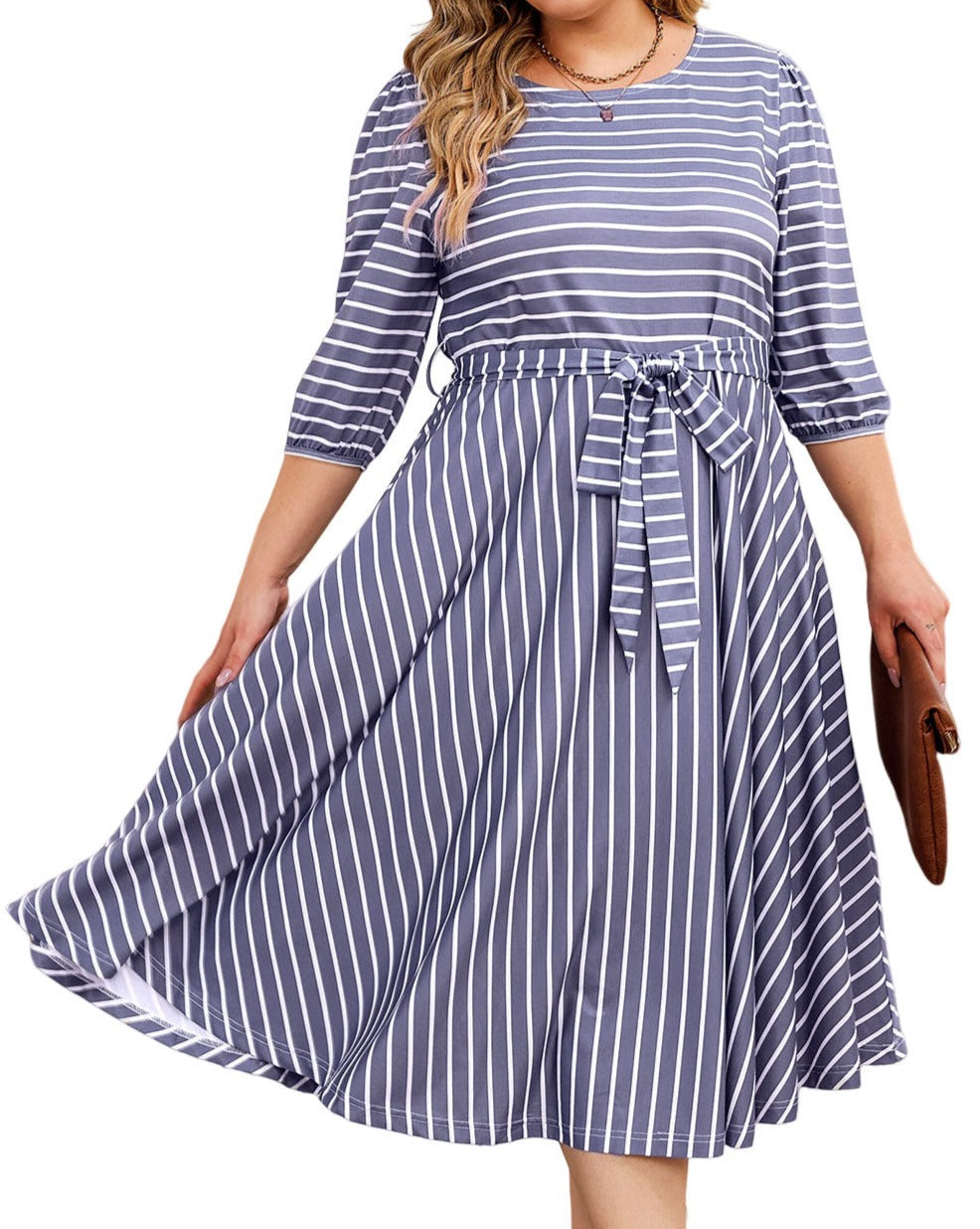 Stripe Belted Midi Dress Plus Size