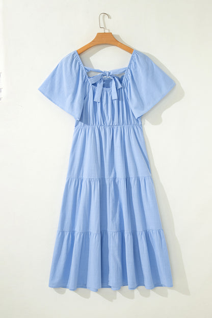 Lace Square Neck Ruffle Tiered Midi Dress