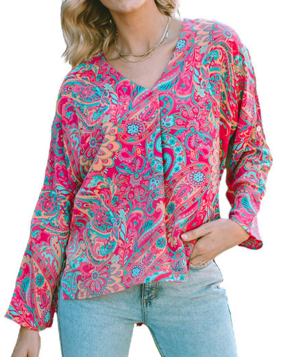 Paisley Tab Sleeve V-Neck Blouse