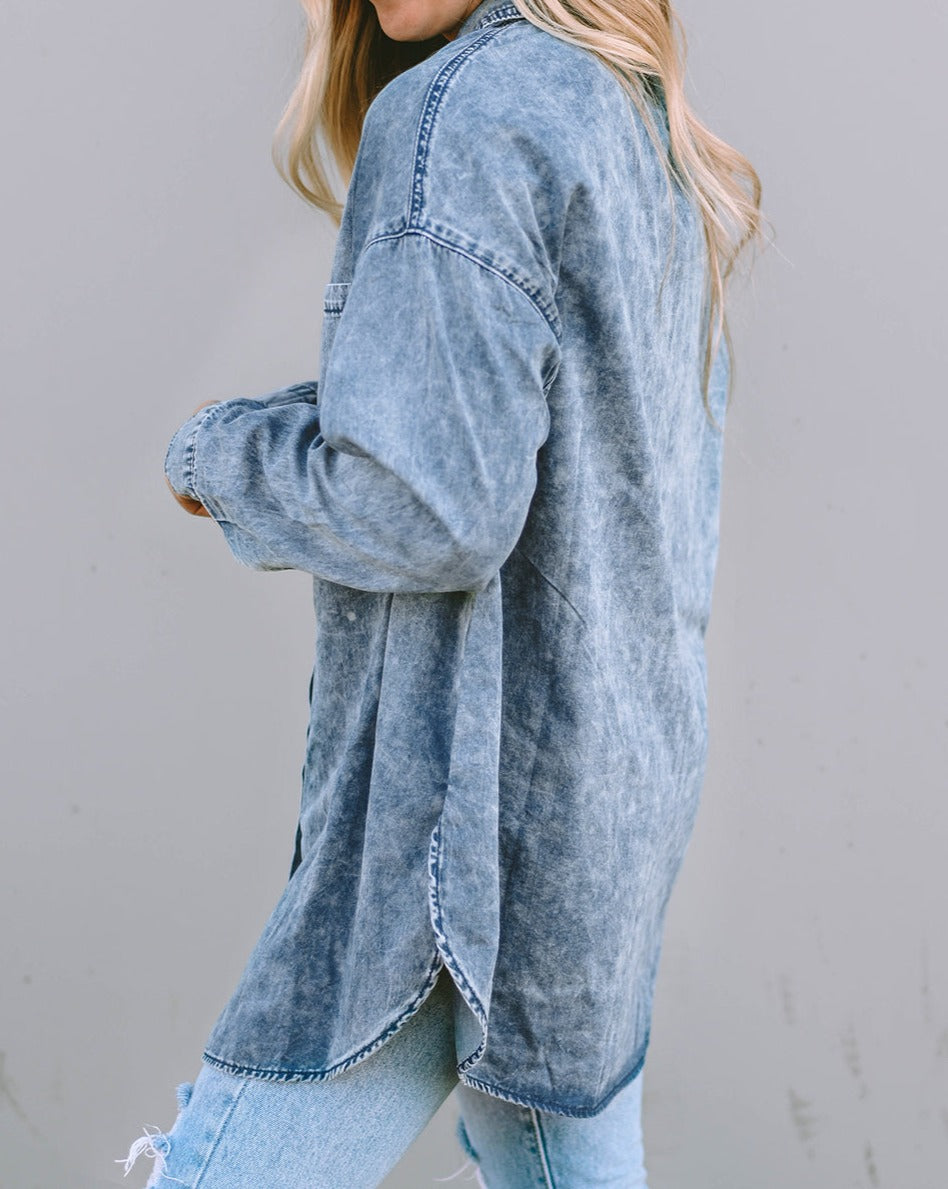 Vintage Washed Denim Pocketed Shirt