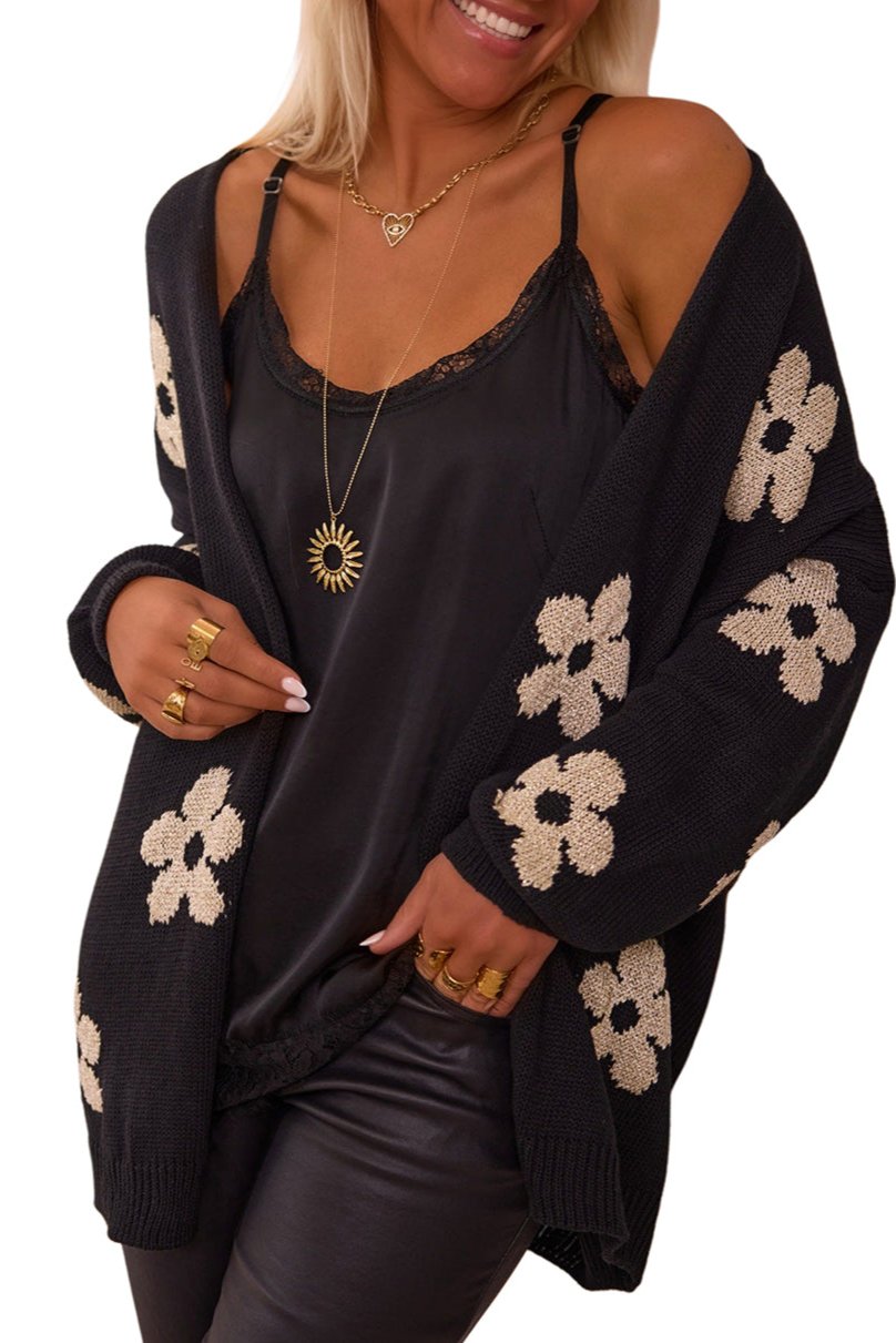 Floral Knit Open Front Cardigan