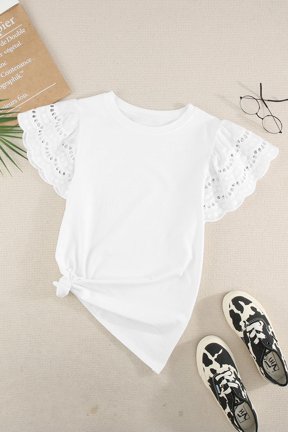 Eyelet Ruffle Short Sleeve T-Shirt