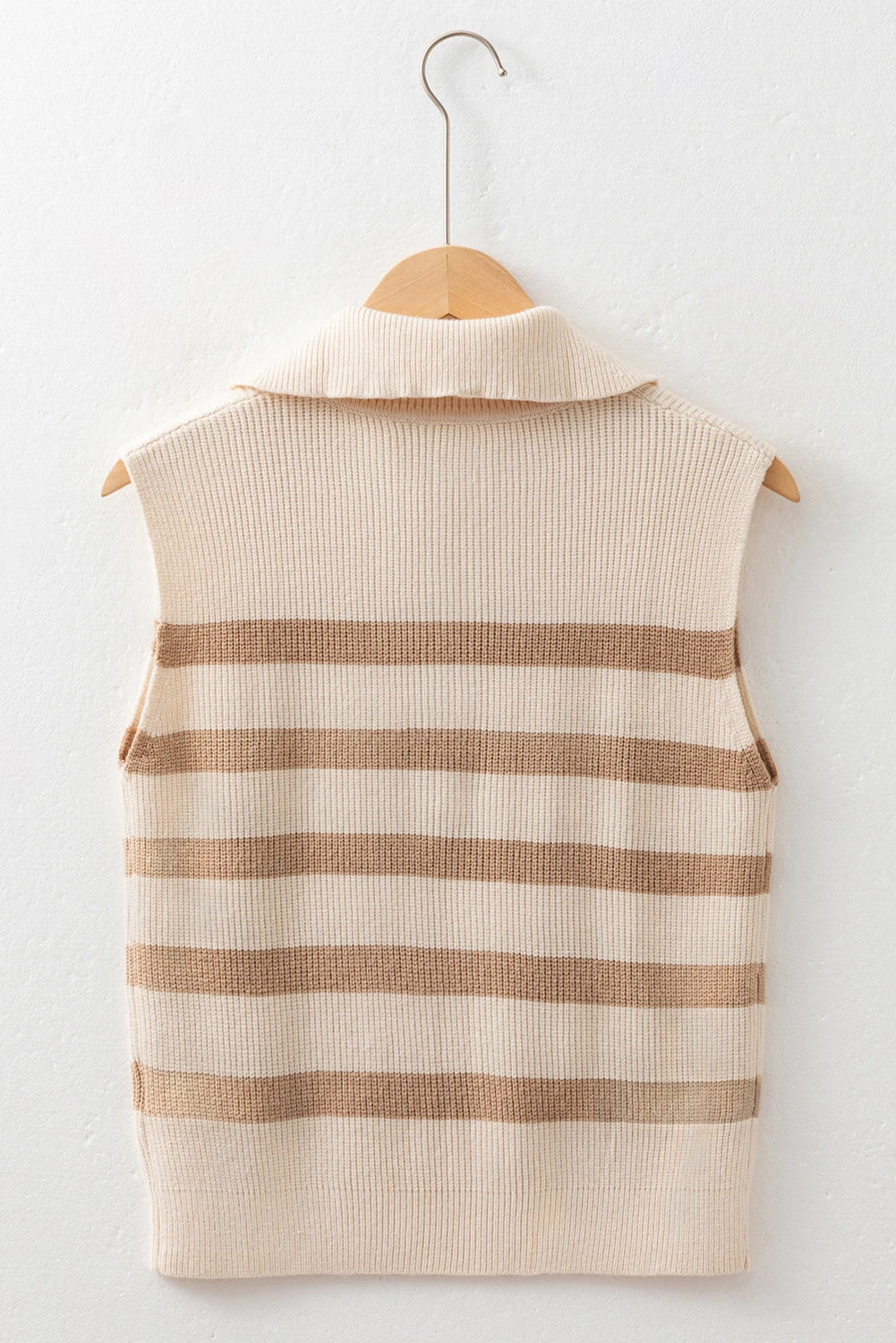 Stripe Ribbed Half-Zip Collar Sleeveless Sweater