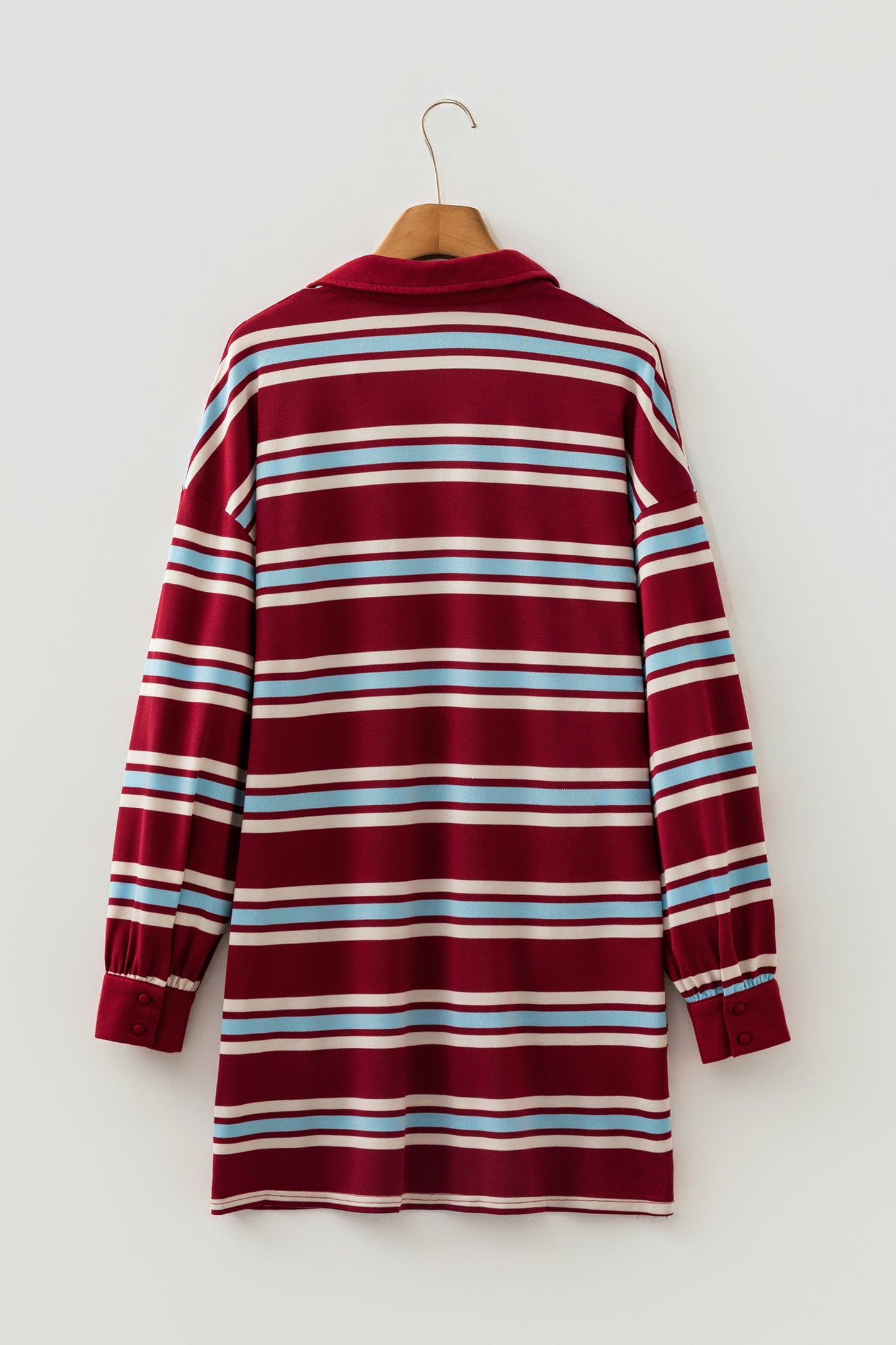 Stripe Polo Collar Long Sleeve T-Shirt Mini Dress