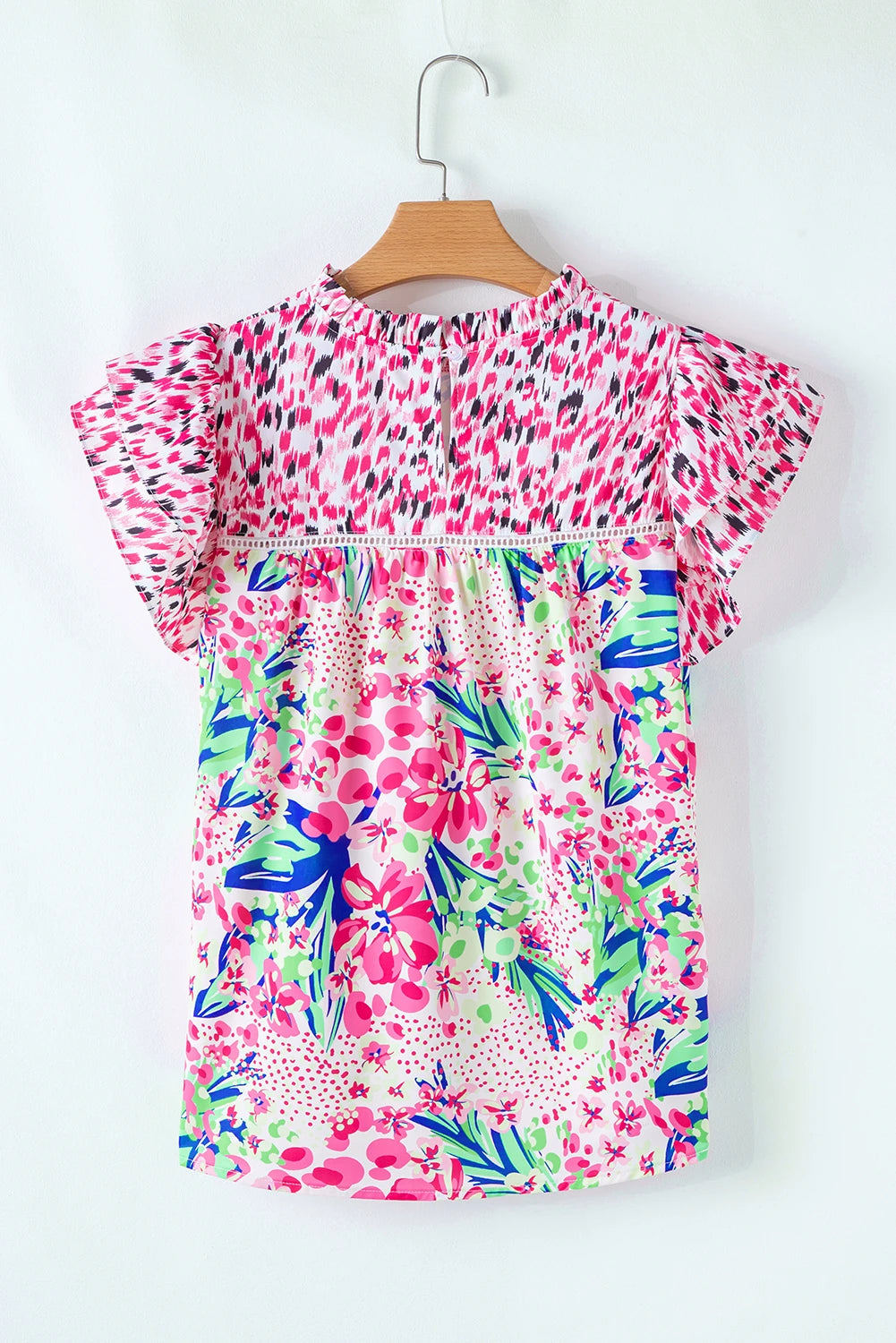 Floral Patchwork Ruffle Cap Sleeve Blouse