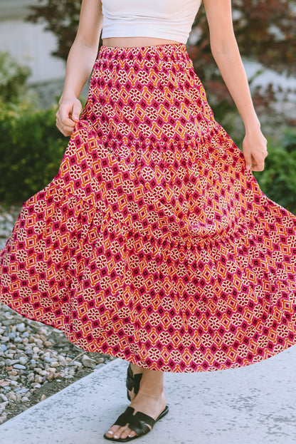 Boho Floral Tiered Maxi Skirt