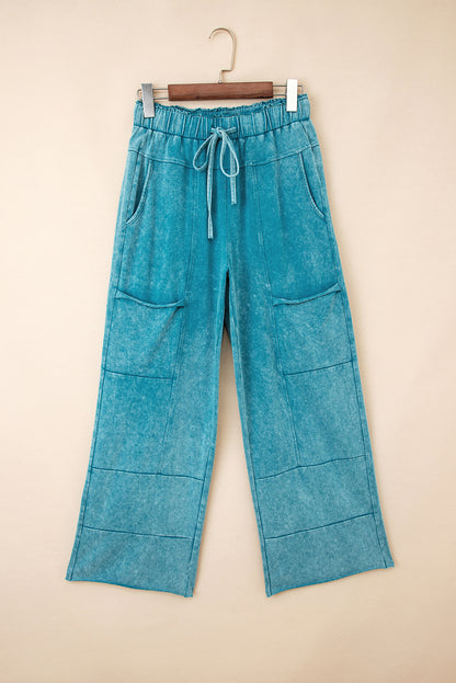 Mineral Wash High Waist Raw Hem Pants