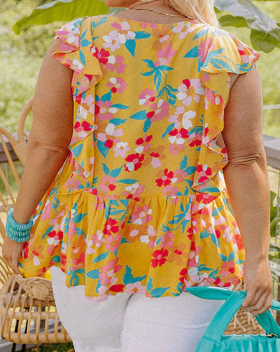 Floral Ruffle Peplum Top Plus Size