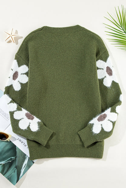 Floral Sleeve Drop Shoulder Sweater