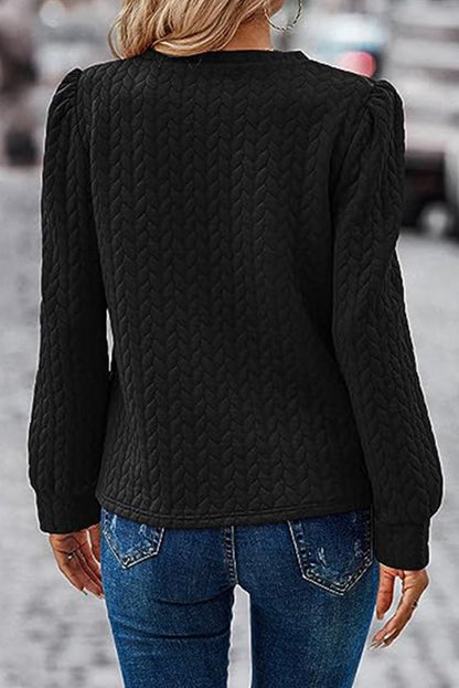 Cable Textured Puff Sleeve Sweatshirt