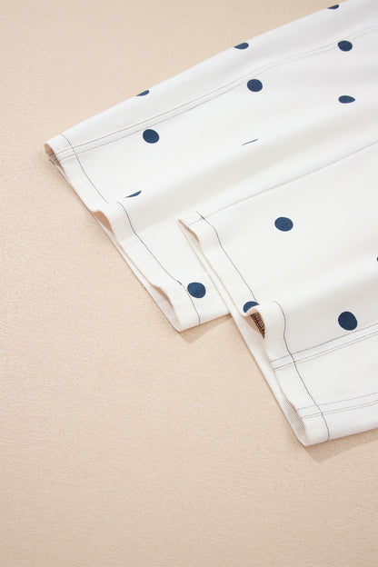 Polka Dot Denim Barrel Leg Overalls Jumpsuit