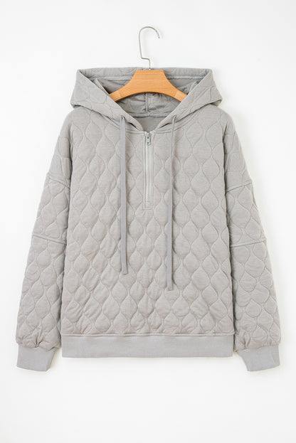 Plus Size Solid Quilted Quarter Zip Hoodie