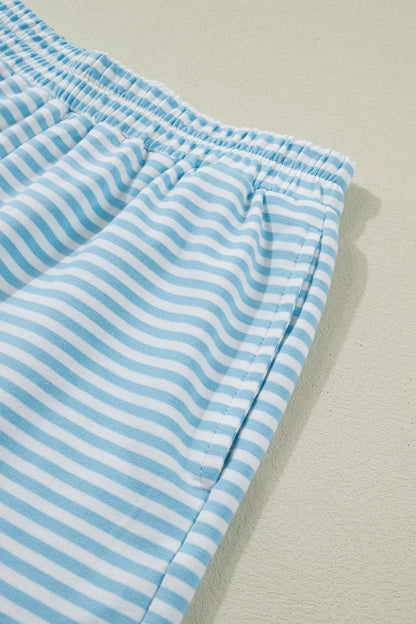 Stripe Contrast Mock Neck Tee & Shorts Set