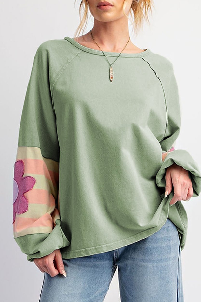 Floral Raglan Sleeve Reverse Seam Top