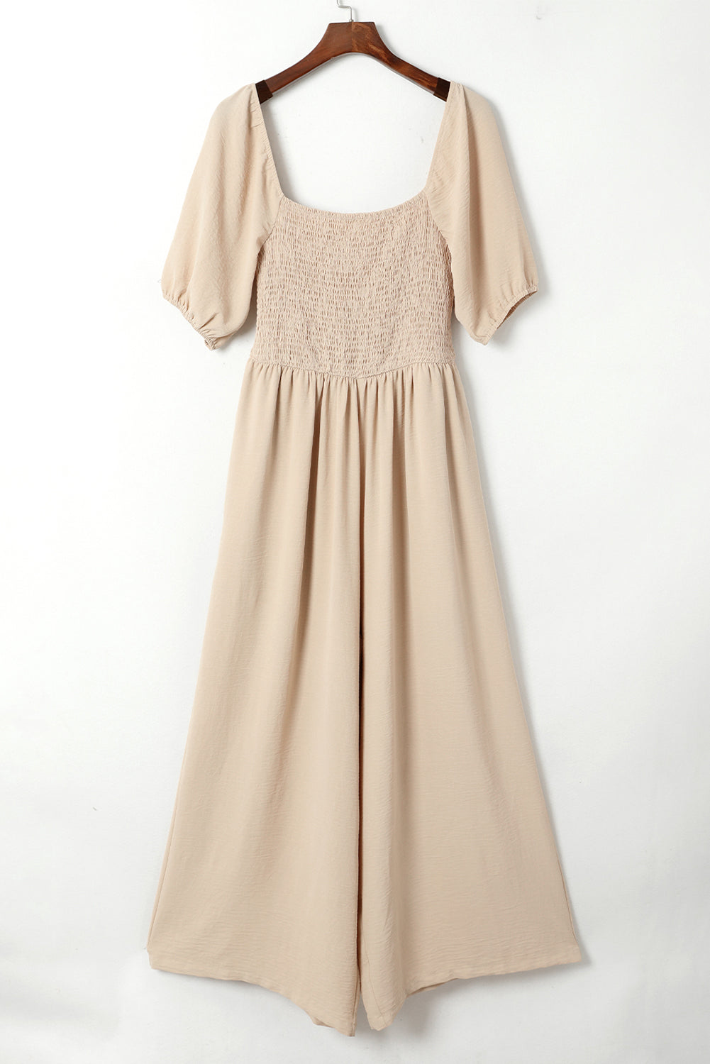 Short Bubble Sleeve Smocked Wide Leg Jumpsuit