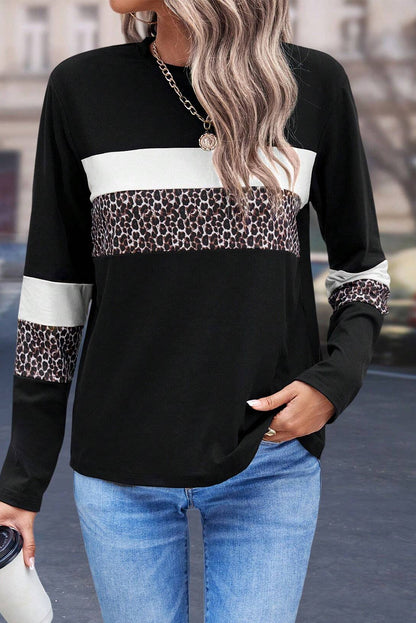 Colorblock Leopard Crewneck Tee