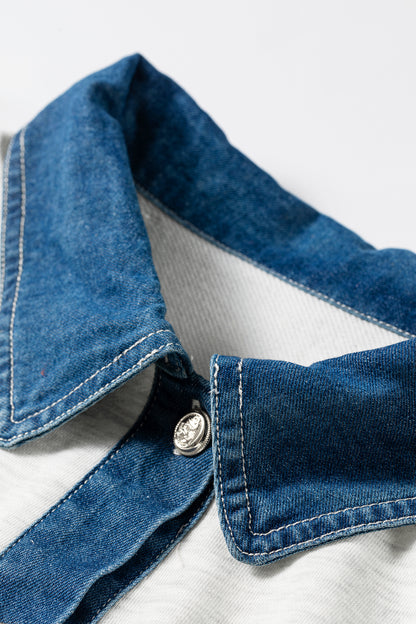 Denim Patchwork Polo Collar Sleeveless Romper