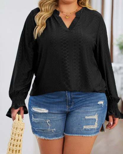 Eyelet Long Sleeve Blouse Plus Size