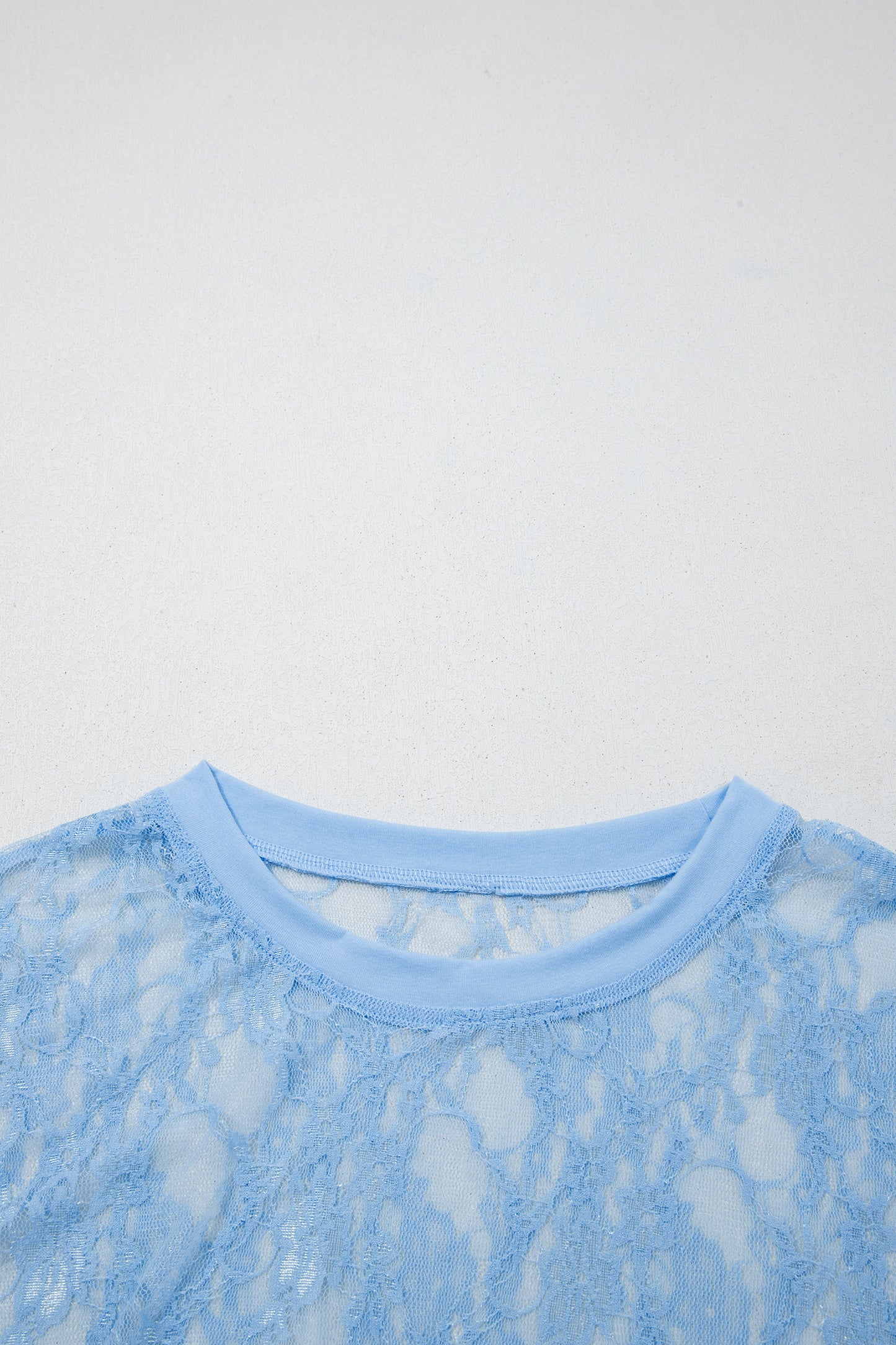 Solid Sheer Lace Short Sleeve Boxy Tee