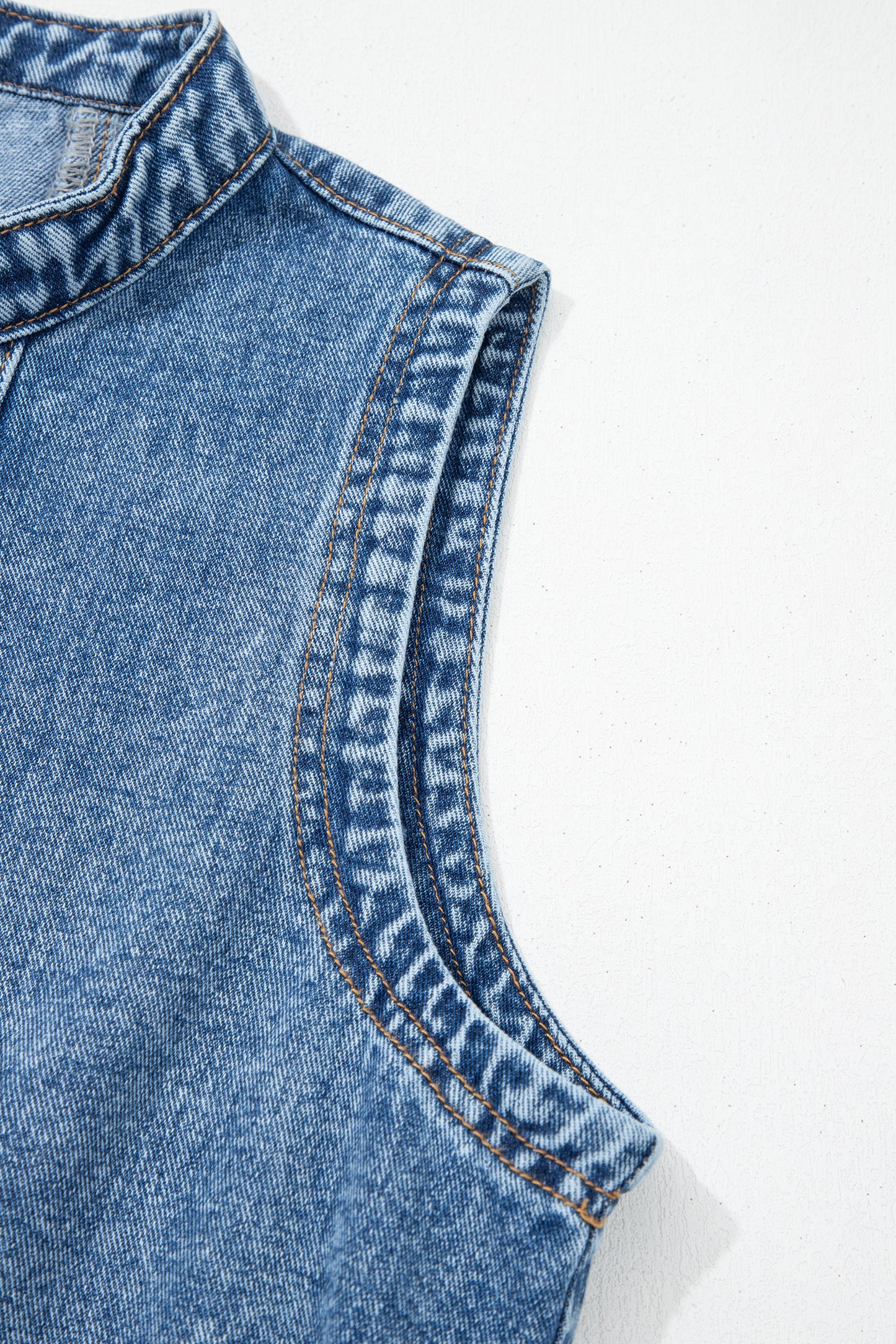 Western Denim Belted Button Down Sleeveless Dress