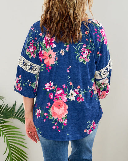 Floral Lace 3/4 Sleeve Top Plus Size