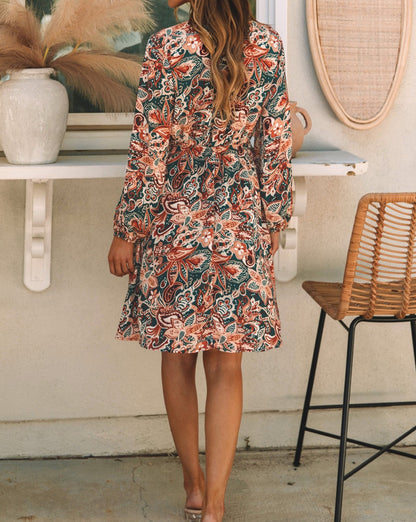 Boho Paisley Long Sleeve Dress