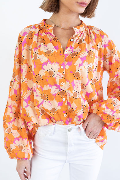 Floral Bubble Sleeve Buttoned Shirt