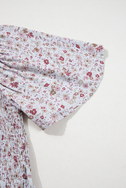 Floral Smocked Short Sleeve Wide Leg Jumpsuit