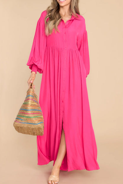 Bubble Sleeve Shirt Maxi Dress