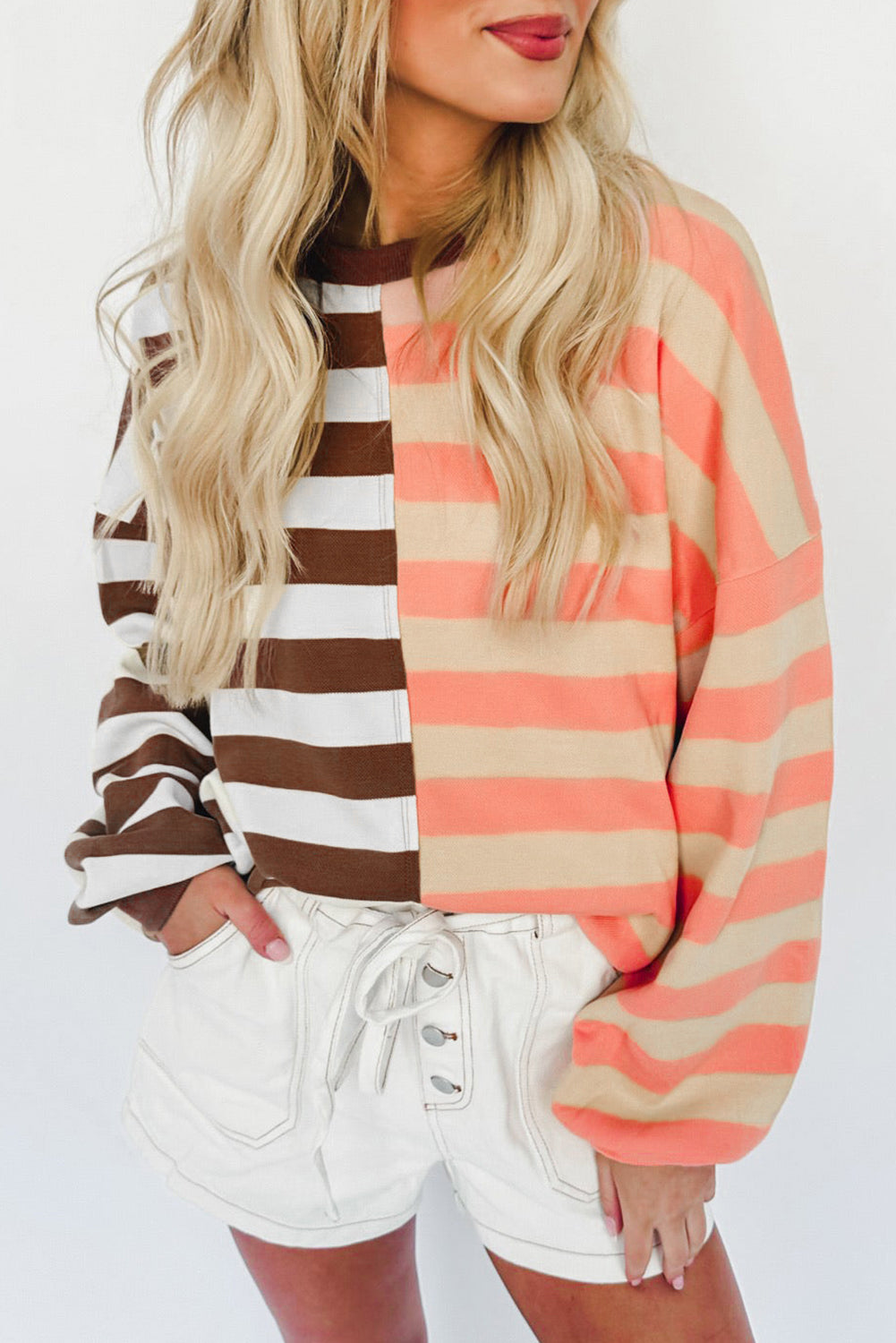 Stripe Colorblock Pullover Sweatshirt