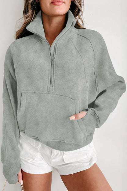 Half Zip Thumbhole Sleeve Sweatshirt