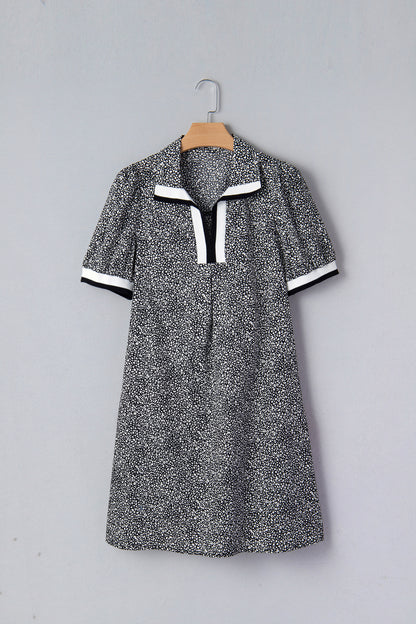 Leopard Contrast Stripe Polo Collar Dress